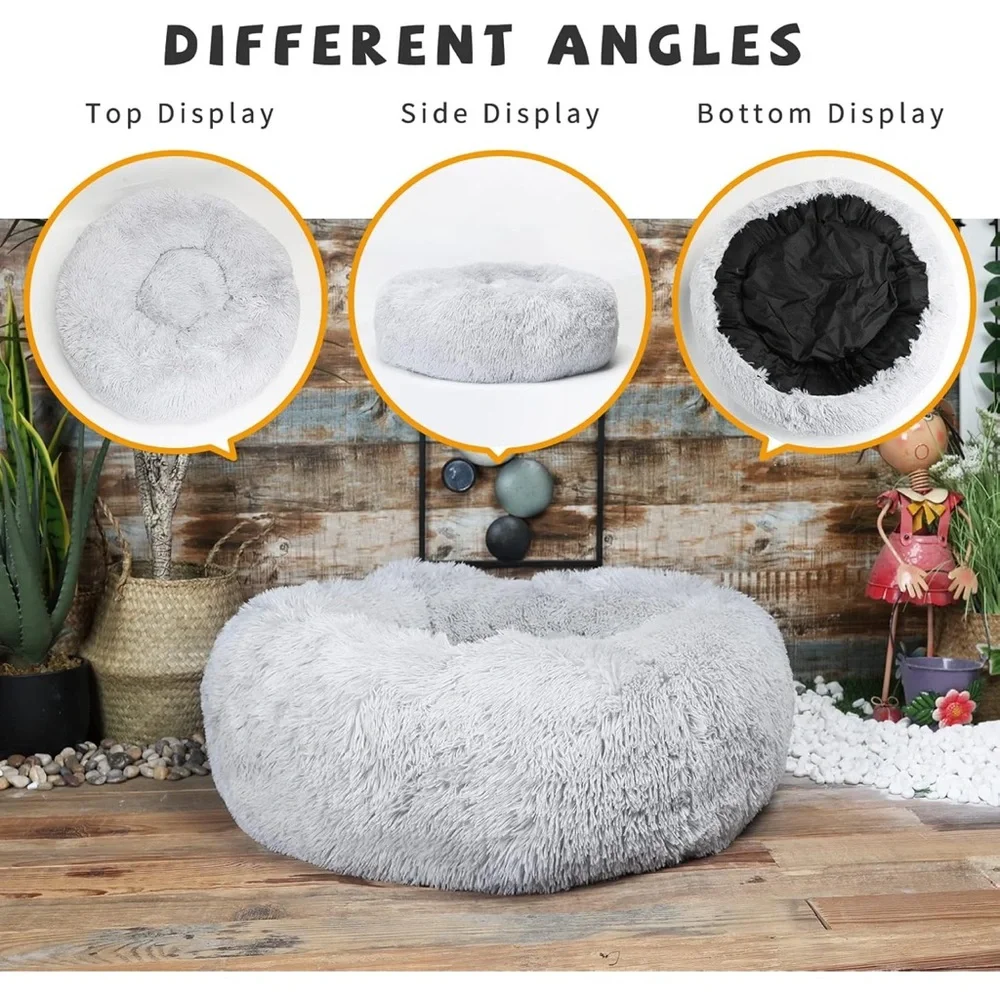 Calming Dog Bed for Medium Dogs, 30 inches Anti-Slip Round Fluffy Plush